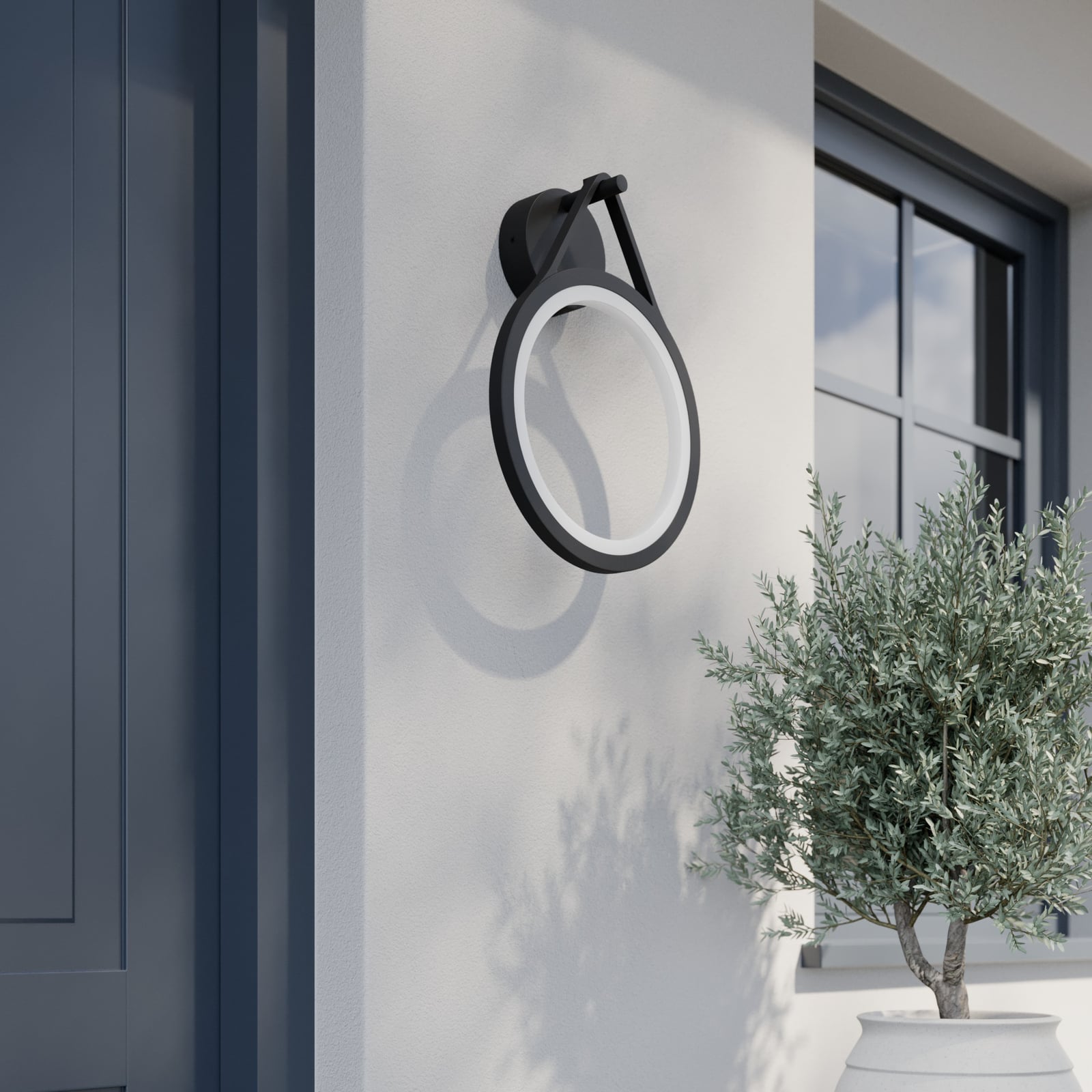 LED utevegglampe Mirco ringform 30 cm svart IP65 detalj av ring