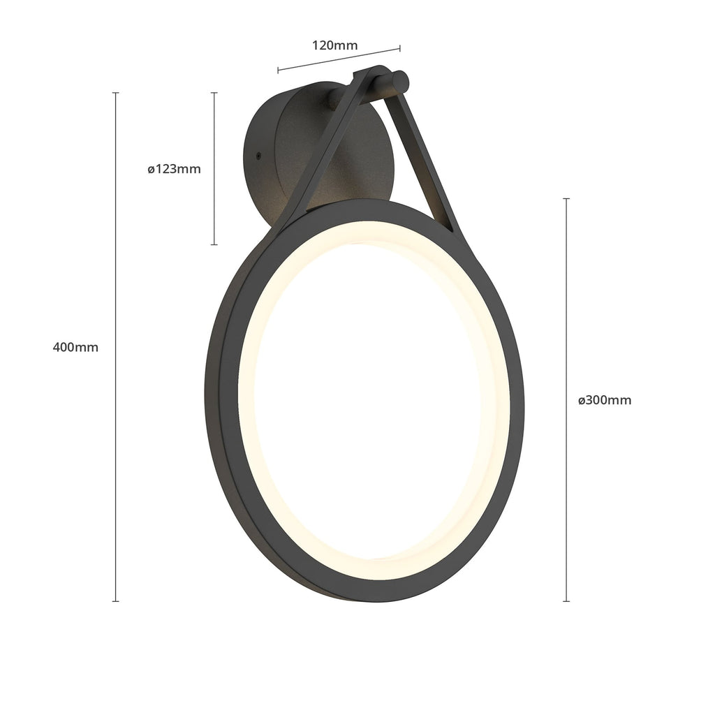 LED utevegglampe Mirco ringform 30 cm svart IP65 nærbilde av LED-lys