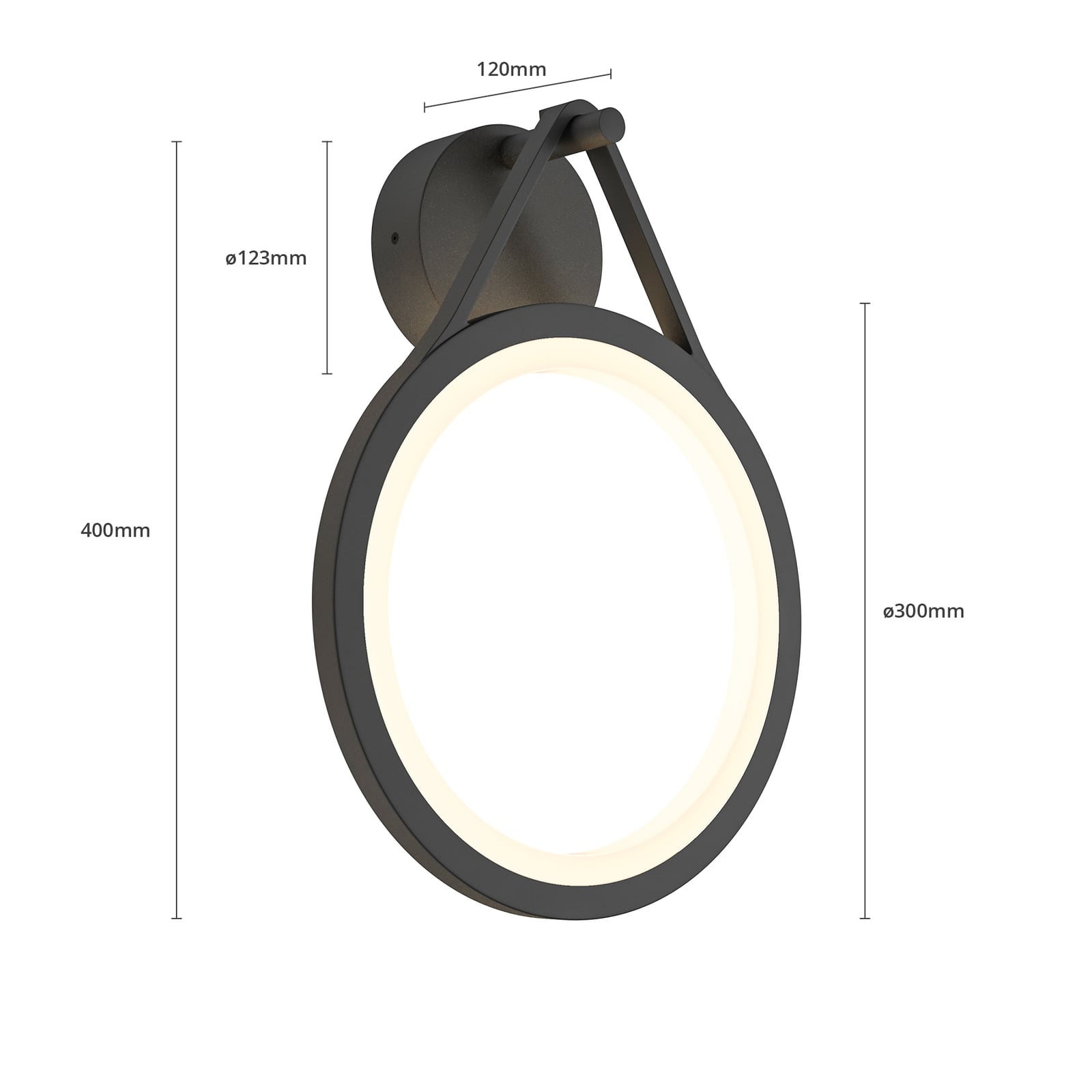 LED utevegglampe Mirco ringform 30 cm svart IP65 nærbilde av LED-lys