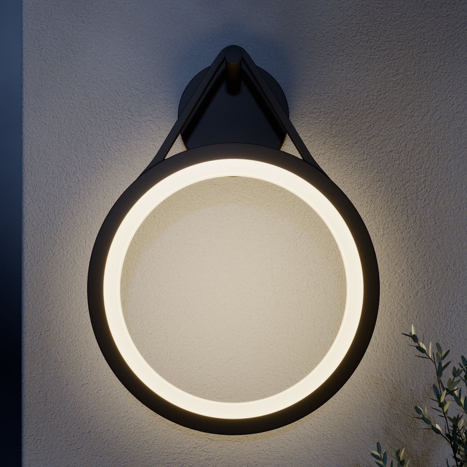 LED utevegglampe Mirco ringform 30 cm svart IP65 lyseffekt på vegg