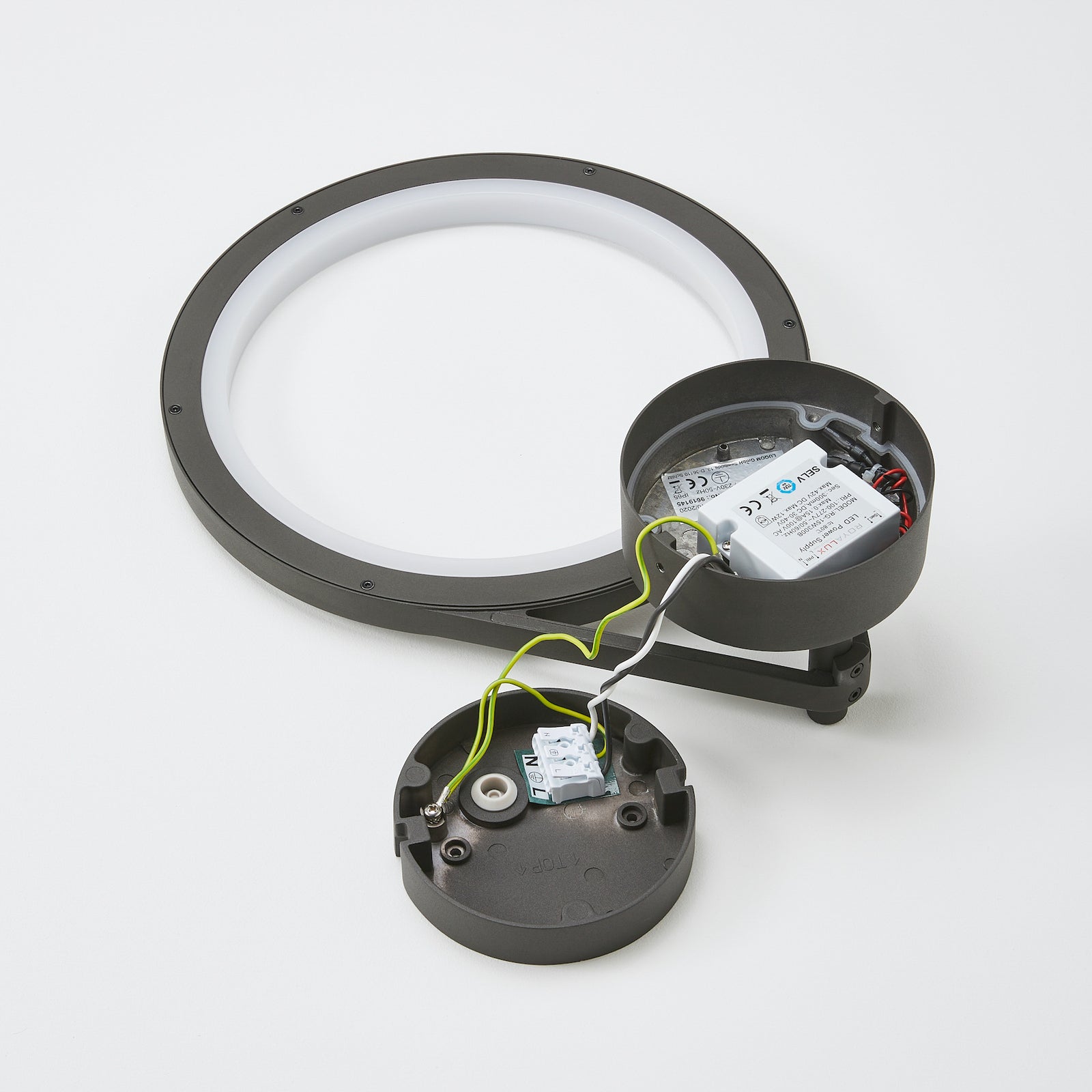 LED utevegglampe Mirco ringform 30 cm svart IP65 detalj av material