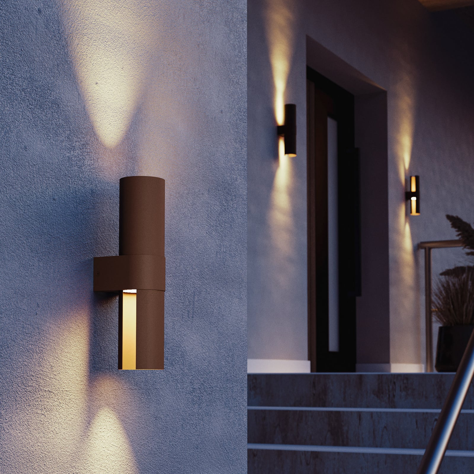 LED utevegglampe Montelauro rustfarget detalj