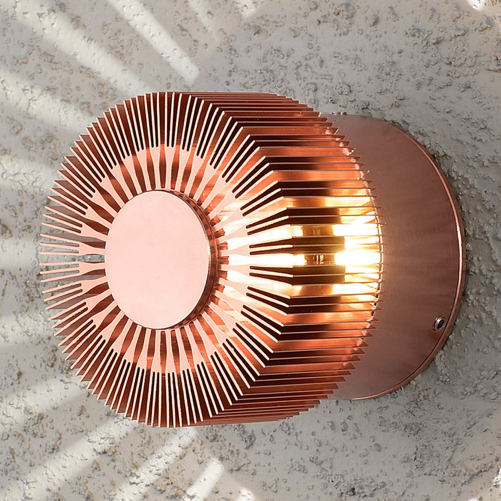 LED utevegglampe Monza rund kobber Ø9 cm IP54 forfra