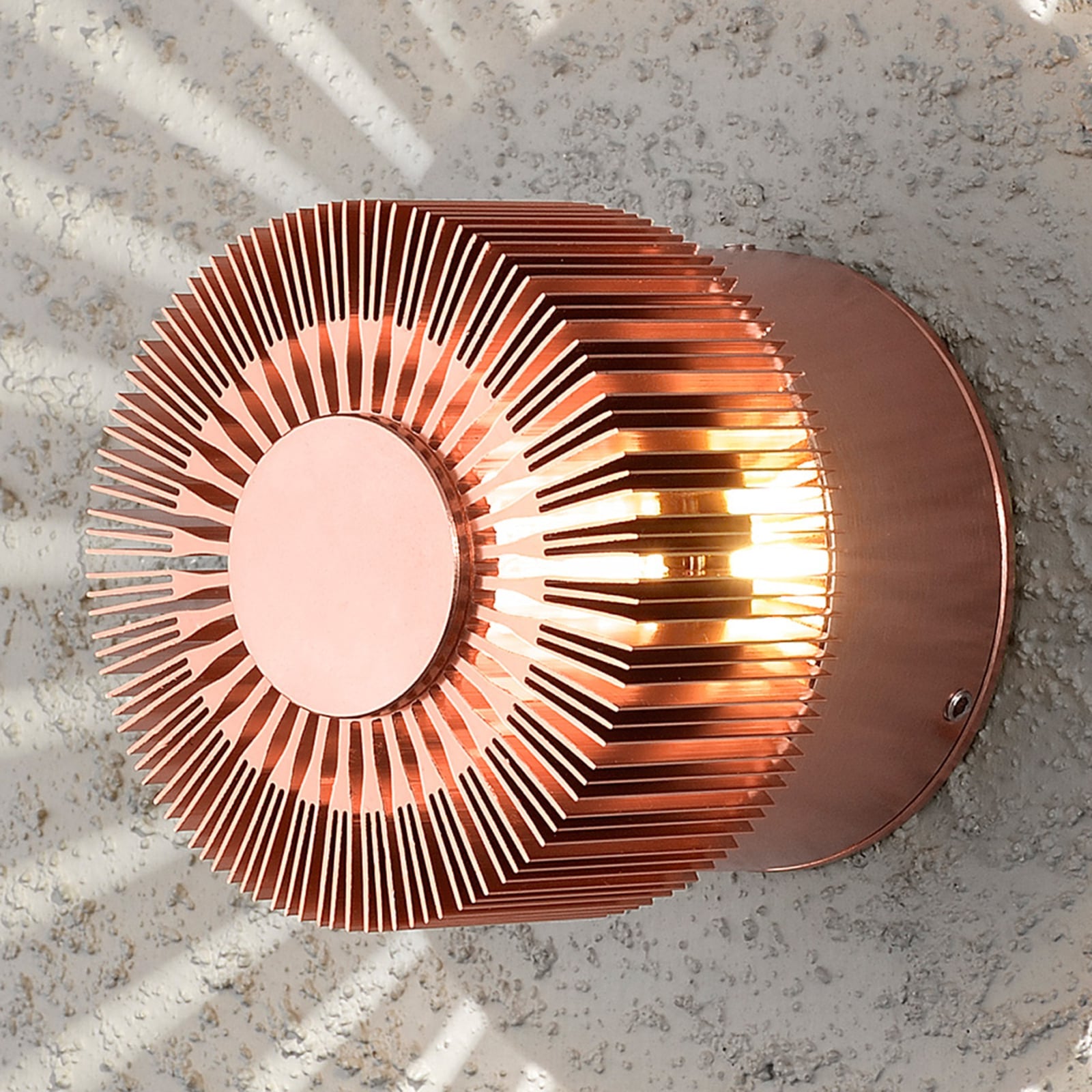 LED utevegglampe Monza rund kobber Ø9 cm IP54 forfra