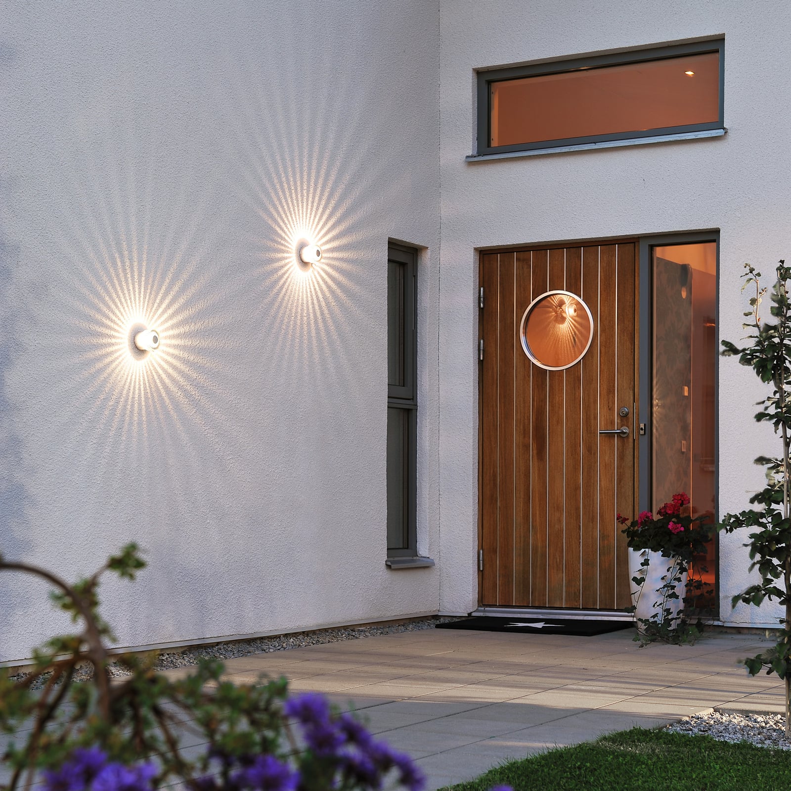 LED utevegglampe Monza rund sølv lys