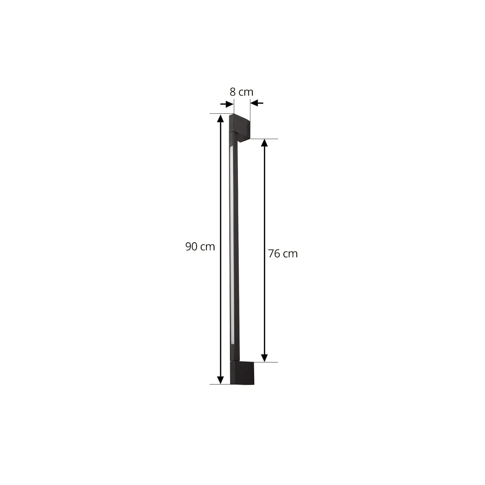 Nærbilde av LED utevegglampe Neano svart aluminium 90 cm