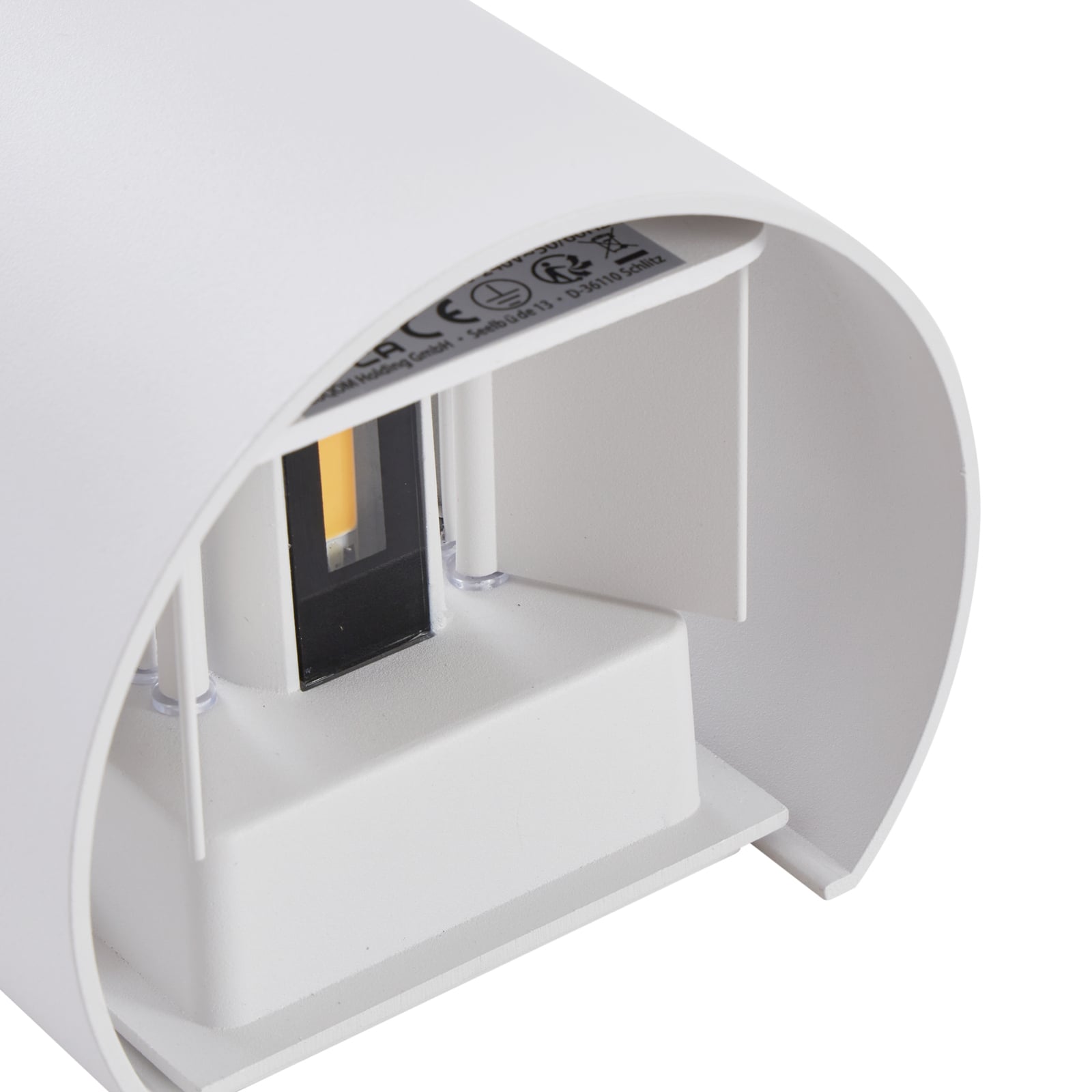 LED utevegglampe Nivar rund hvit metall IP54 lysdetalj
