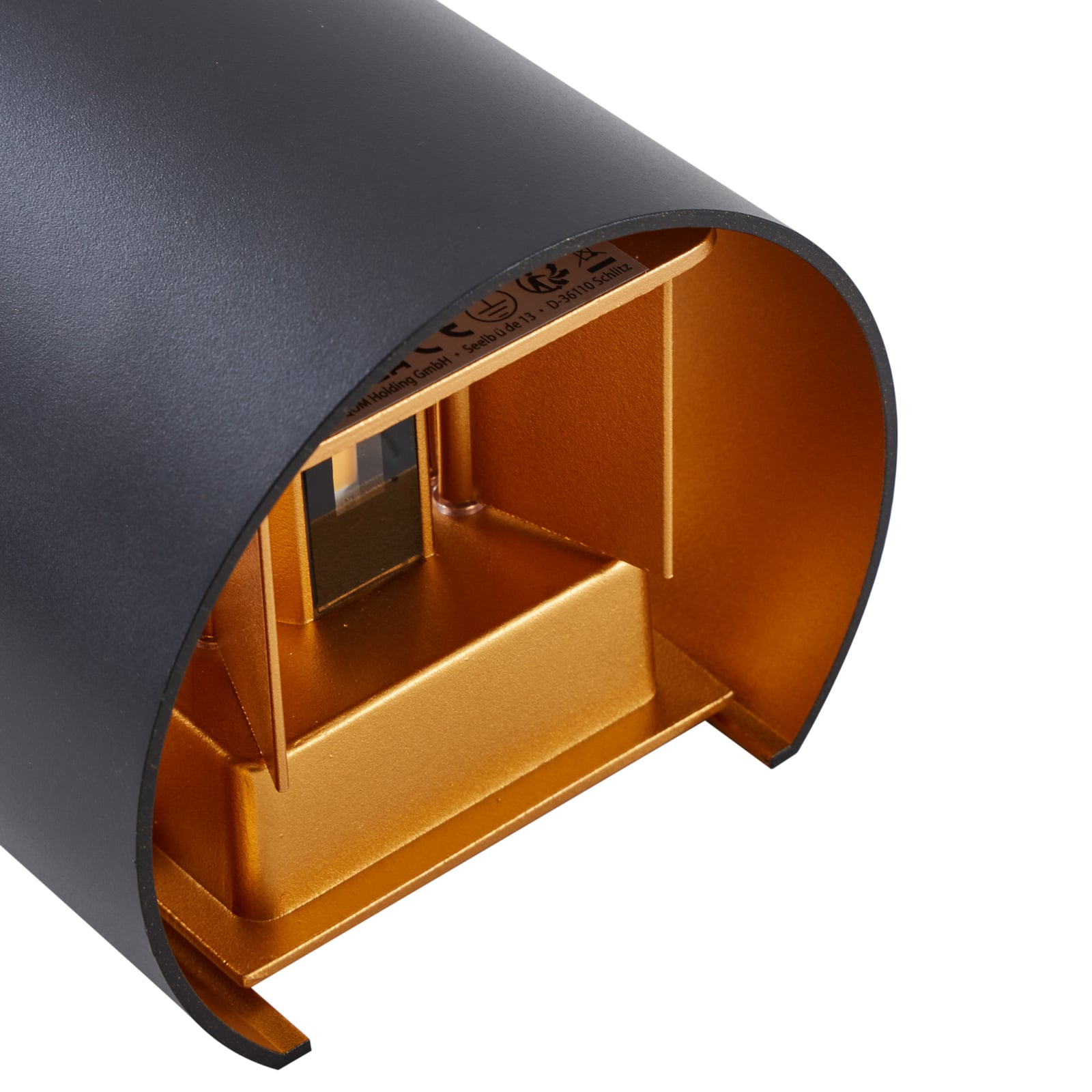 LED utevegglampe Nivar rund svart/gull IP54 med justerbar spredningsvinkel