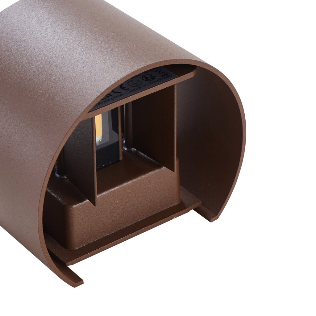 LED utevegglampe Nivar rund rustfarget metall sideprofil