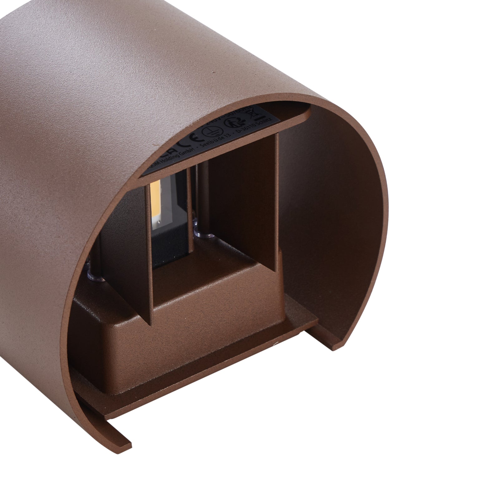 LED utevegglampe Nivar rund rustfarget metall sideprofil