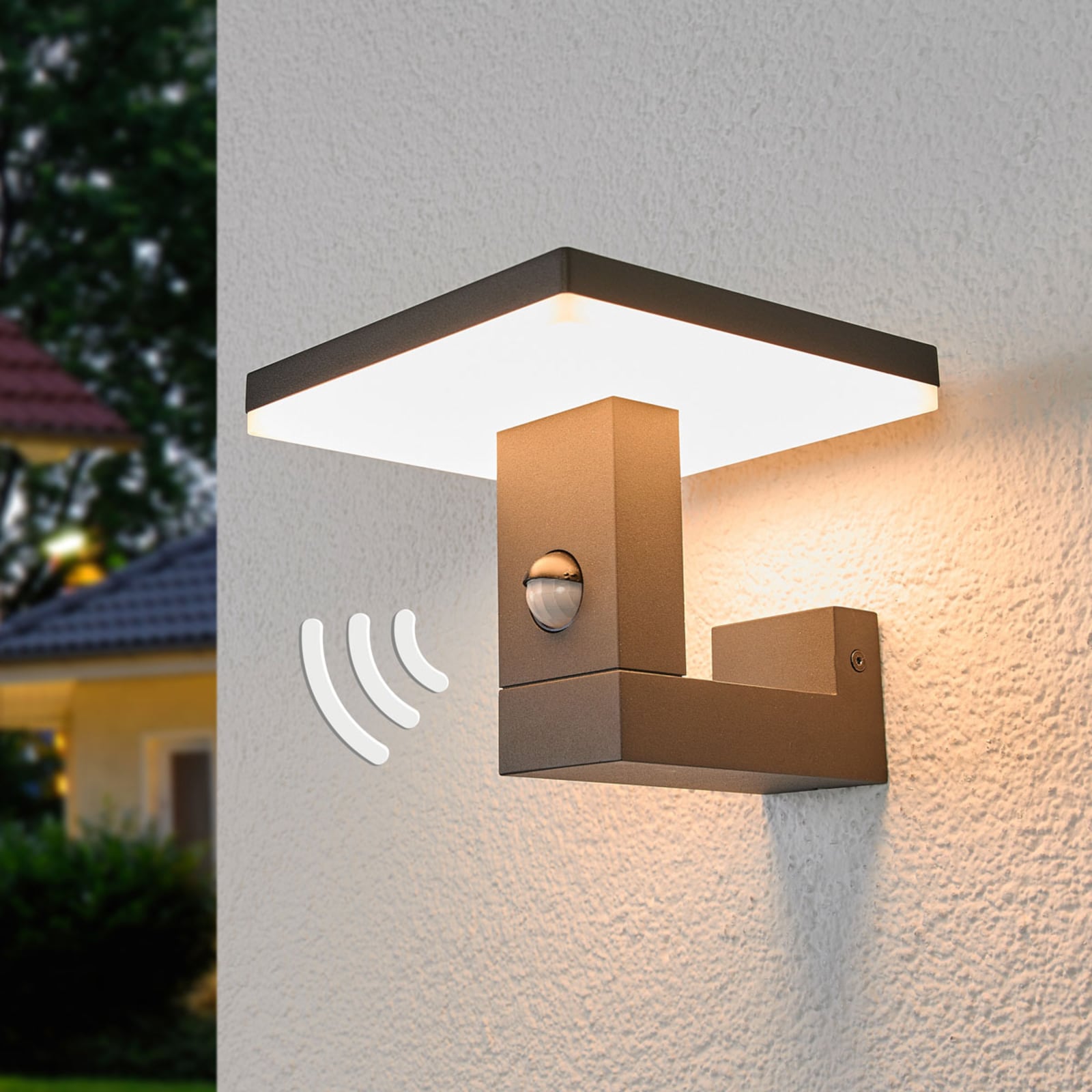 LED utevegglampe Olesia med bevegelsessensor antrasitt forside