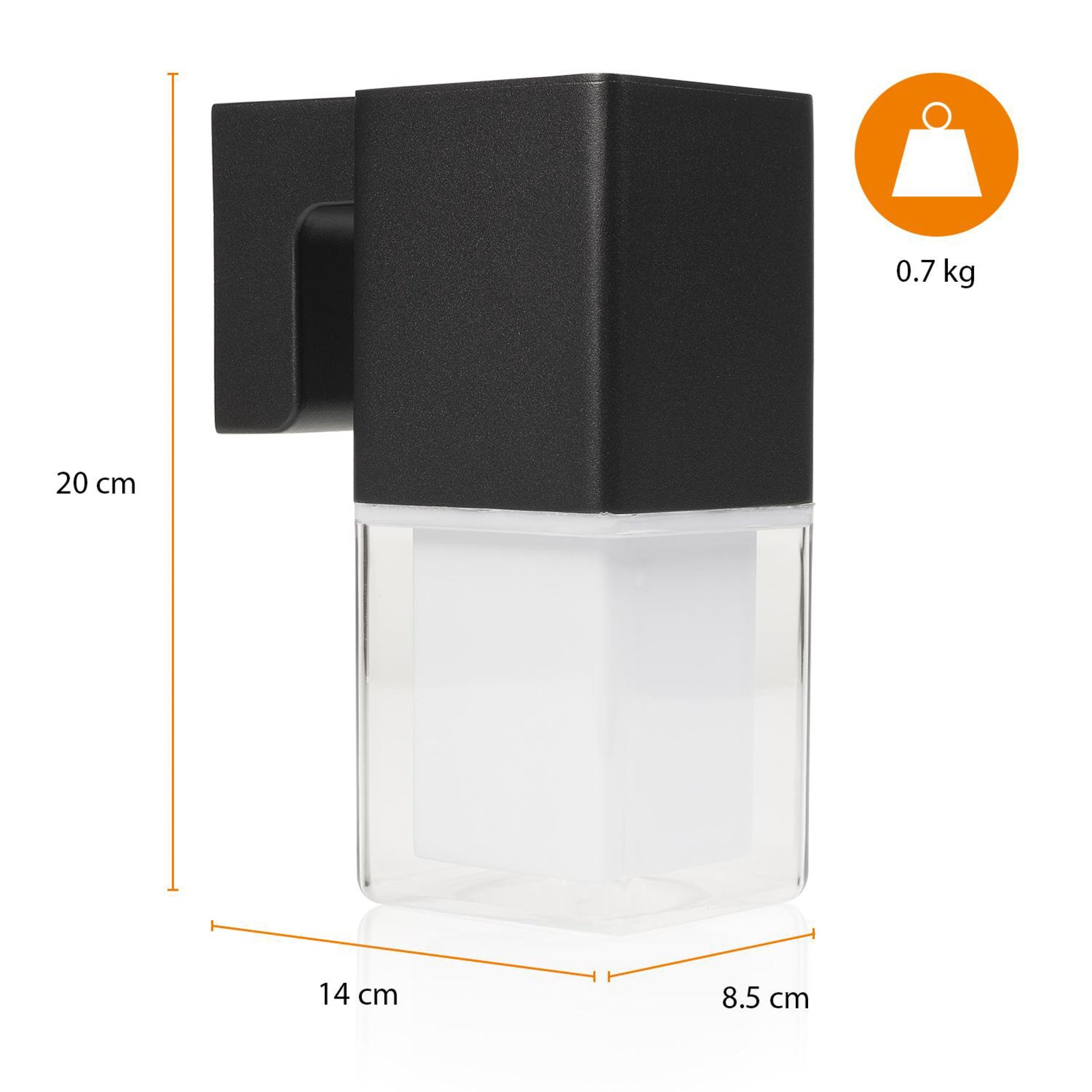 Nærbilde av LED utevegglampe OOL-50016 nedlys svart