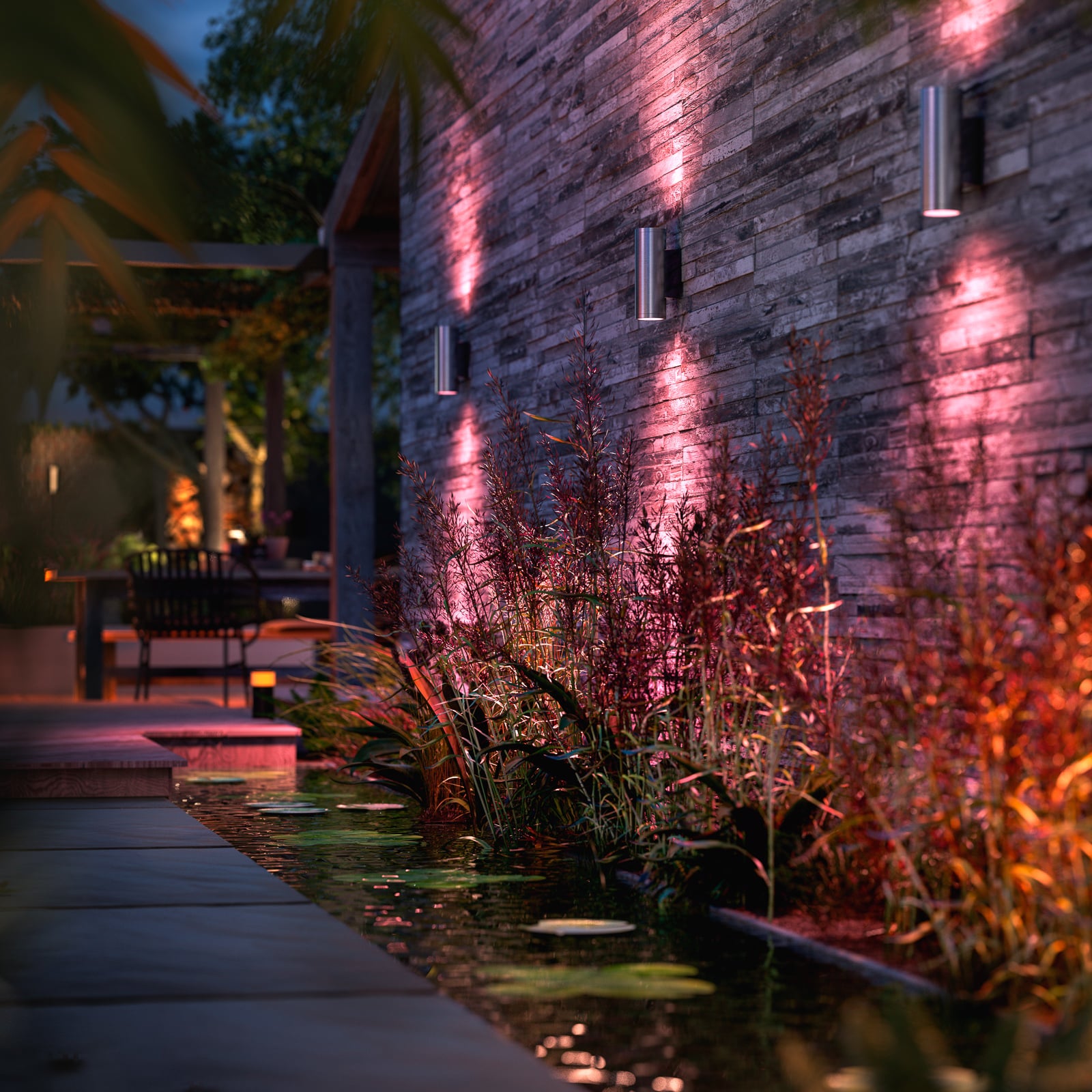 LED utevegglampe opp og ned rustfritt stål RGB IP44 dimbar - Philips Hue bakside
