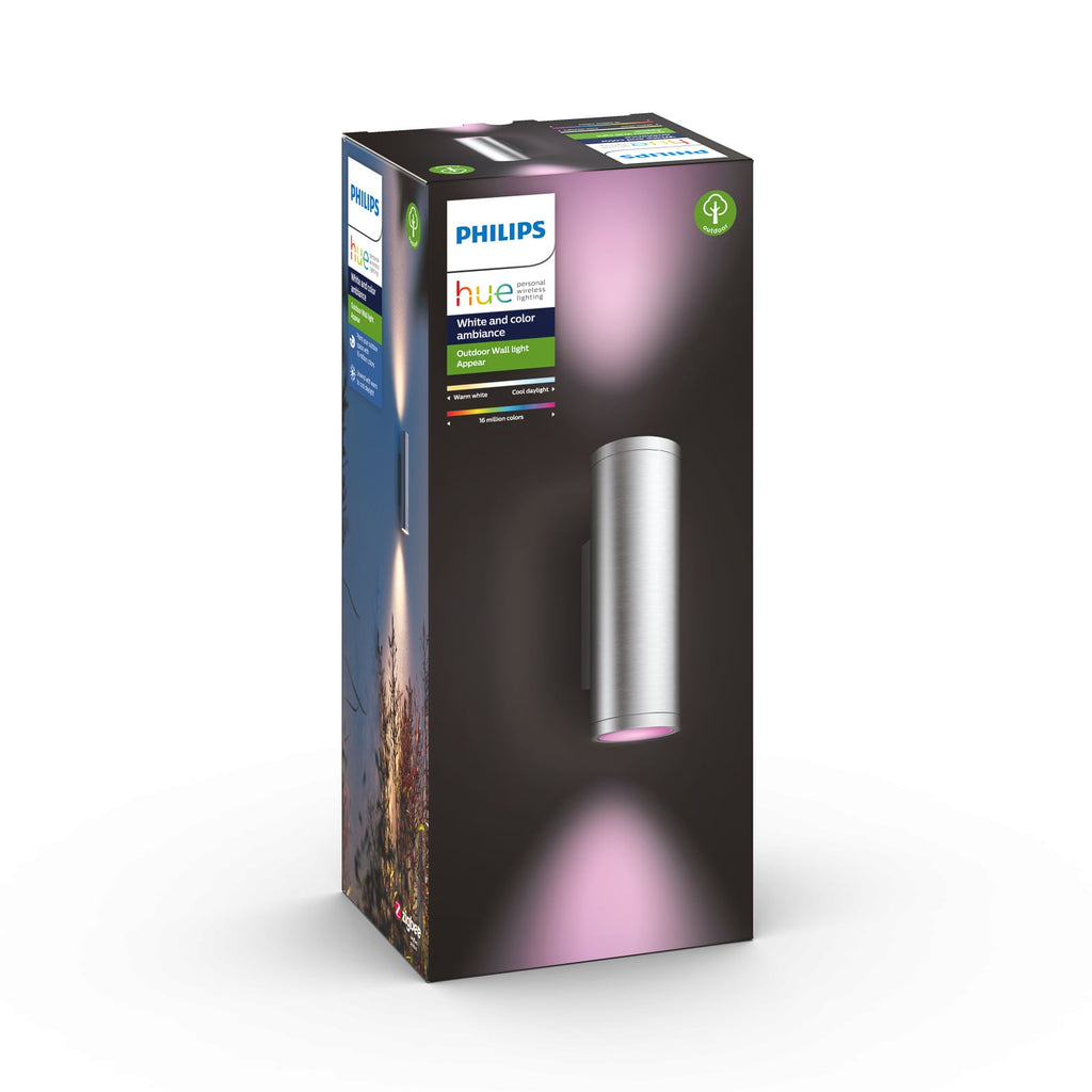 Nærbilde av LED utevegglampe opp og ned rustfritt stål RGB IP44 dimbar - Philips Hue