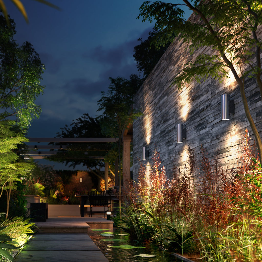 LED utevegglampe opp og ned rustfritt stål RGB IP44 dimbar - Philips Hue sidemontasje