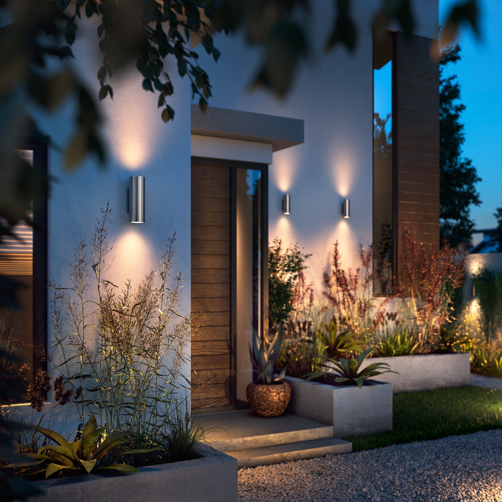 LED utevegglampe opp og ned rustfritt stål RGB IP44 dimbar - Philips Hue i hage