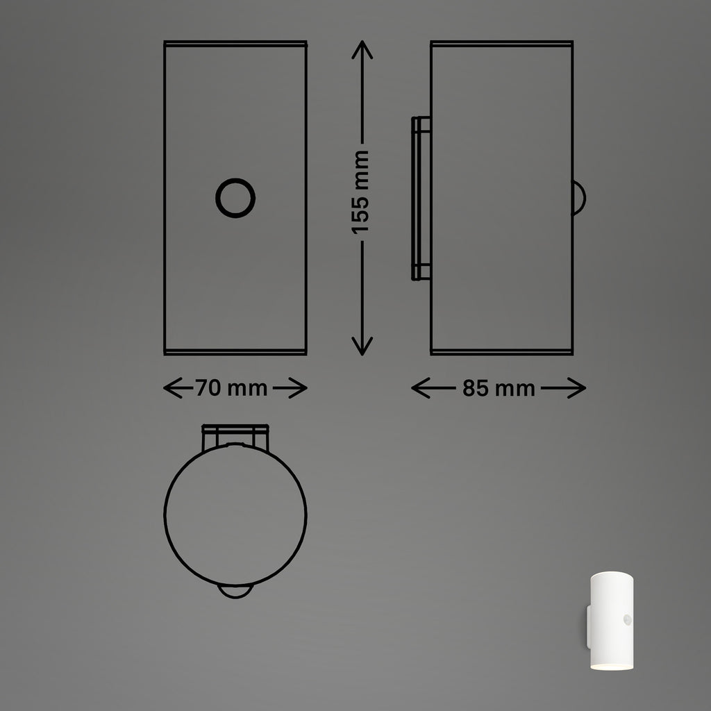 LED utevegglampe oppladbar opp/ned med bevegelsessensor hvit IP44 montert ute