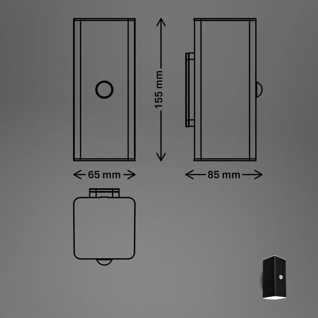 LED utevegglampe oppladbar opp/ned svart med bevegelsessensor IP44 Briloner montert