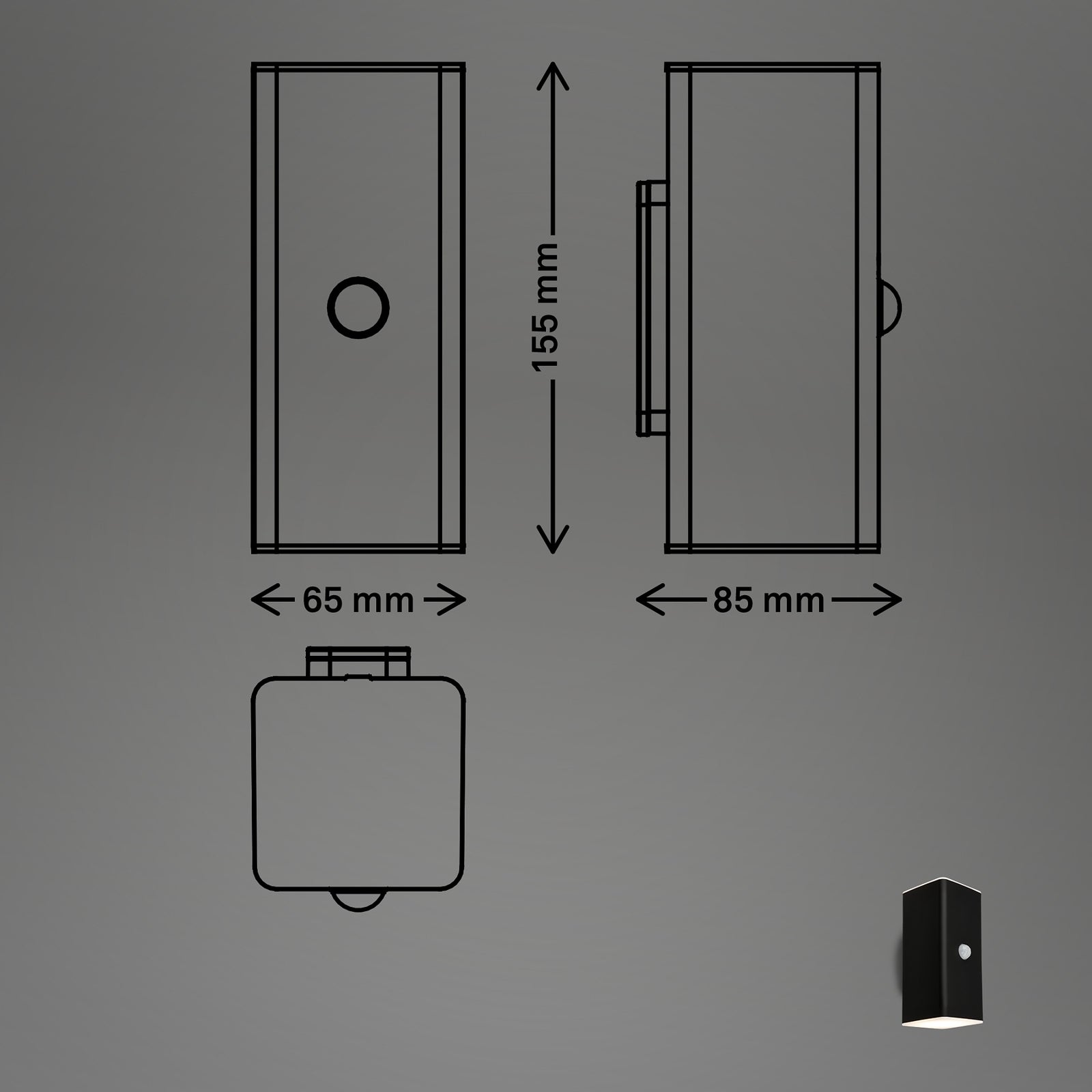 LED utevegglampe oppladbar opp/ned svart med bevegelsessensor IP44 Briloner montert