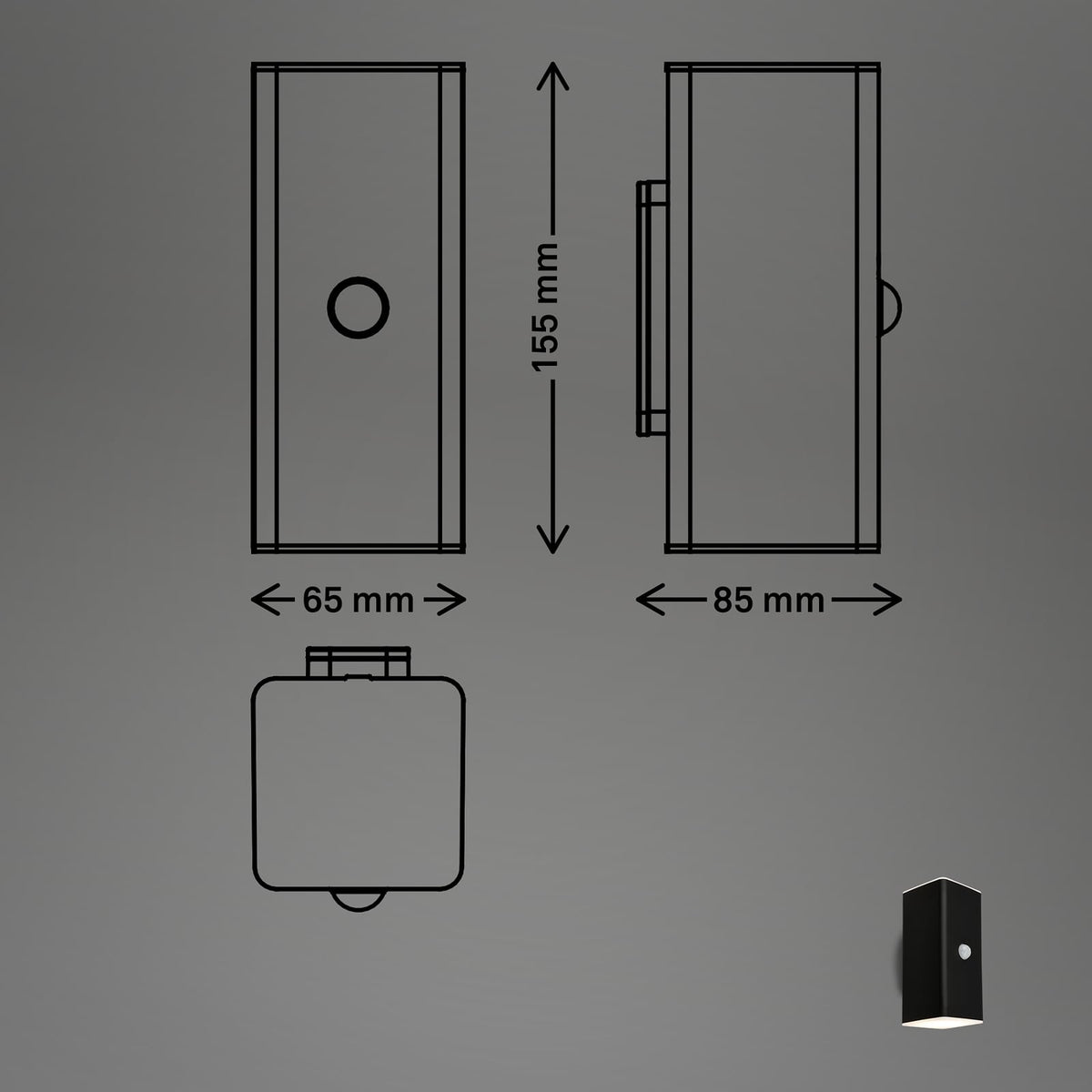 LED utevegglampe oppladbar opp/ned svart med bevegelsessensor IP44 Briloner montert