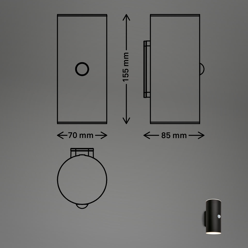LED utevegglampe oppladbar opp/ned med bevegelsessensor svart IP44 - Briloner montert på vegg