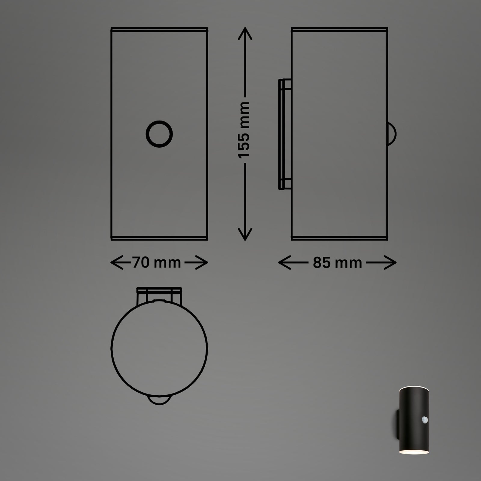 LED utevegglampe oppladbar opp/ned med bevegelsessensor svart IP44 - Briloner montert på vegg