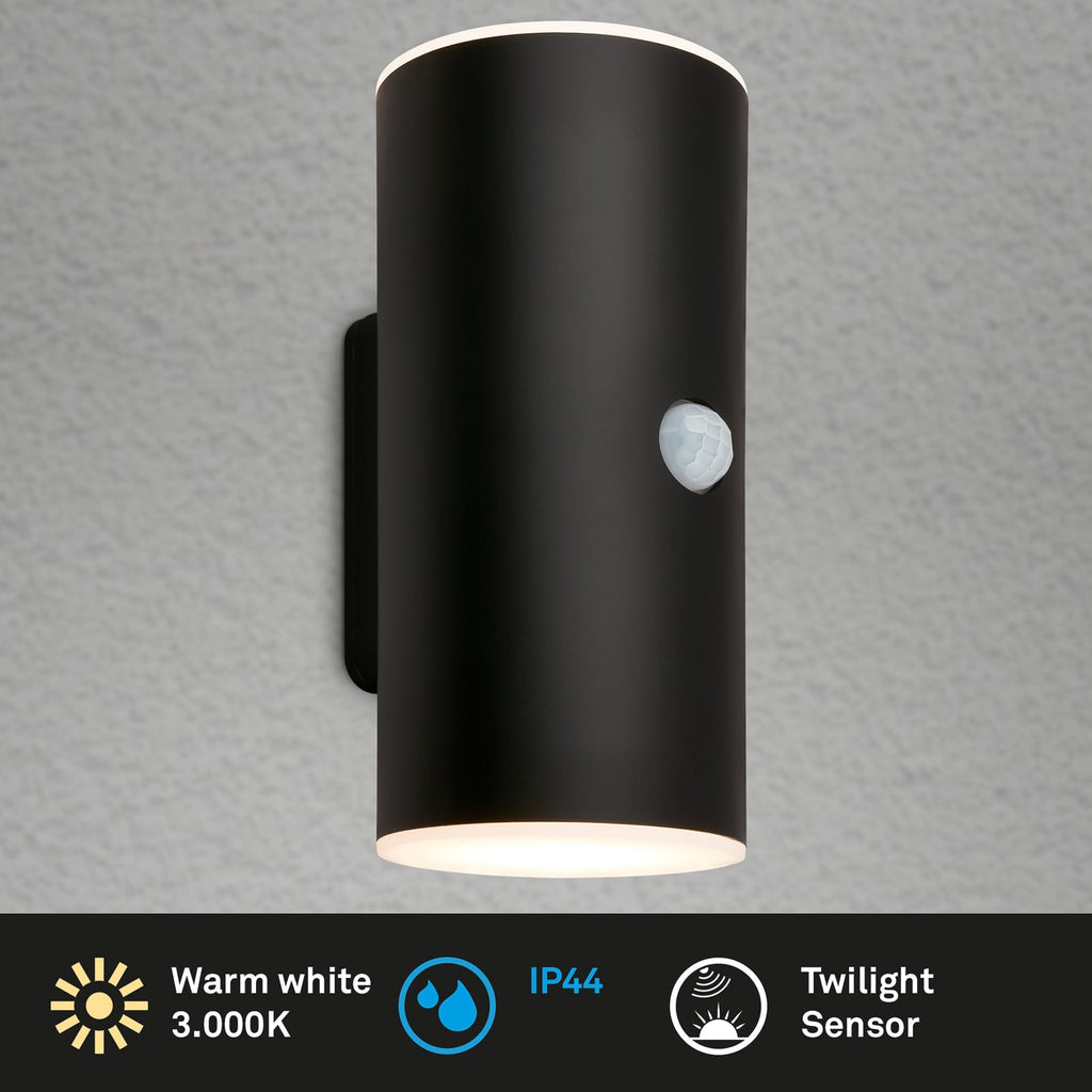 LED utevegglampe oppladbar opp/ned med bevegelsessensor svart IP44 - Briloner nærbilde av lys