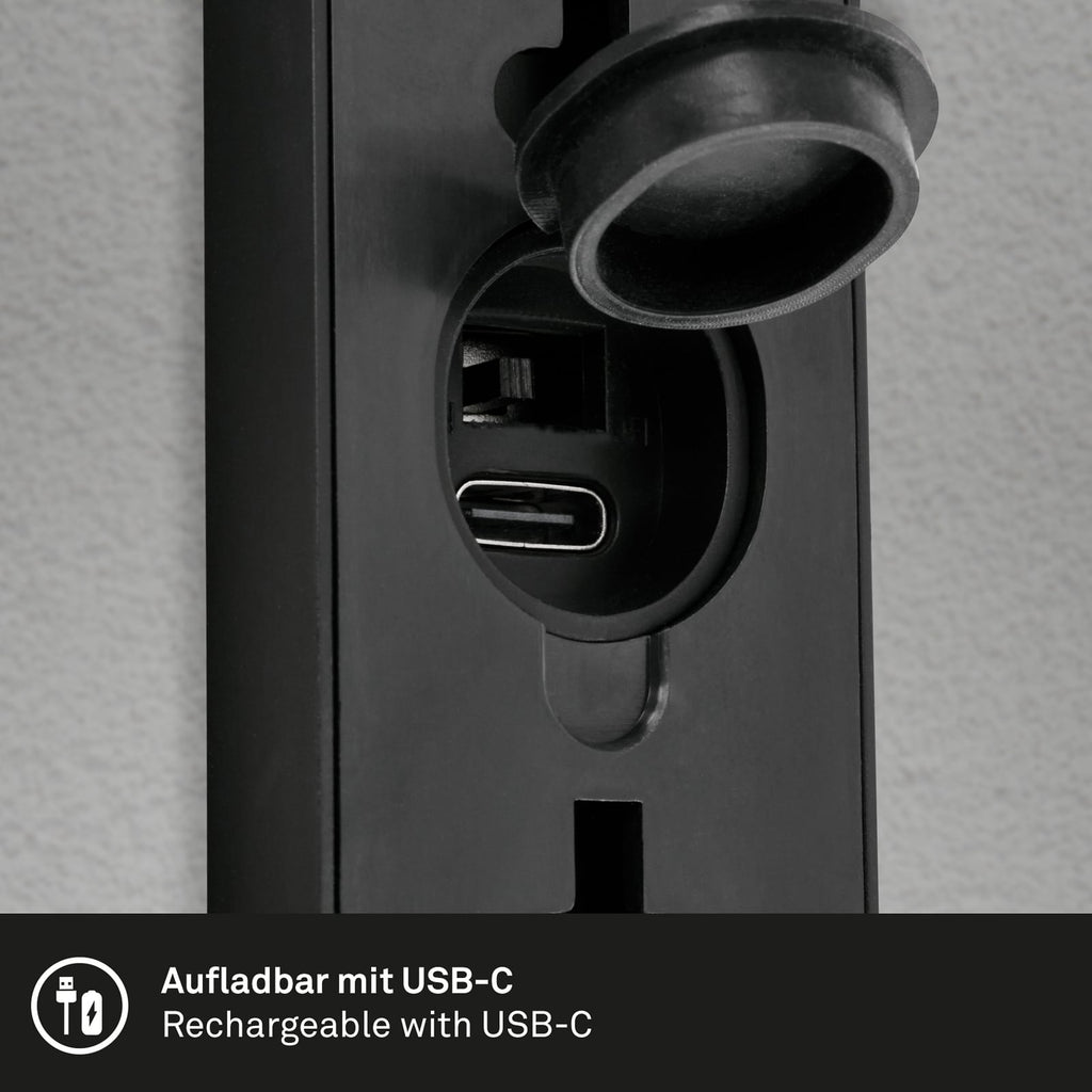 LED utevegglampe oppladbar opp/ned med bevegelsessensor svart IP44 - Briloner USB-C ladekabel