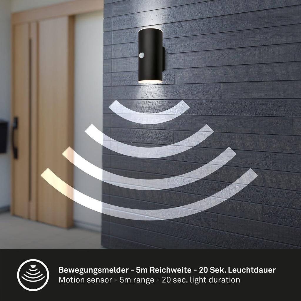 LED utevegglampe oppladbar opp/ned med bevegelsessensor svart IP44 - Briloner fjernkontrollmulighet
