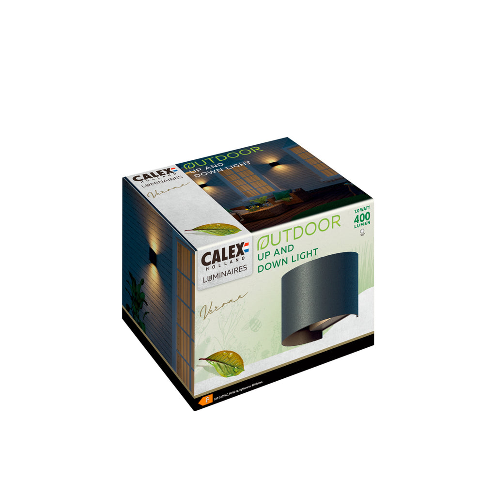 Montert LED utevegglampe oval opp og ned svart 10 cm IP54 - Calex på vegg