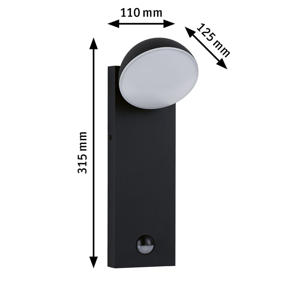 LED utevegglampe Puka aluminium med bevegelsessensor antrasitt IP44 sideprofil