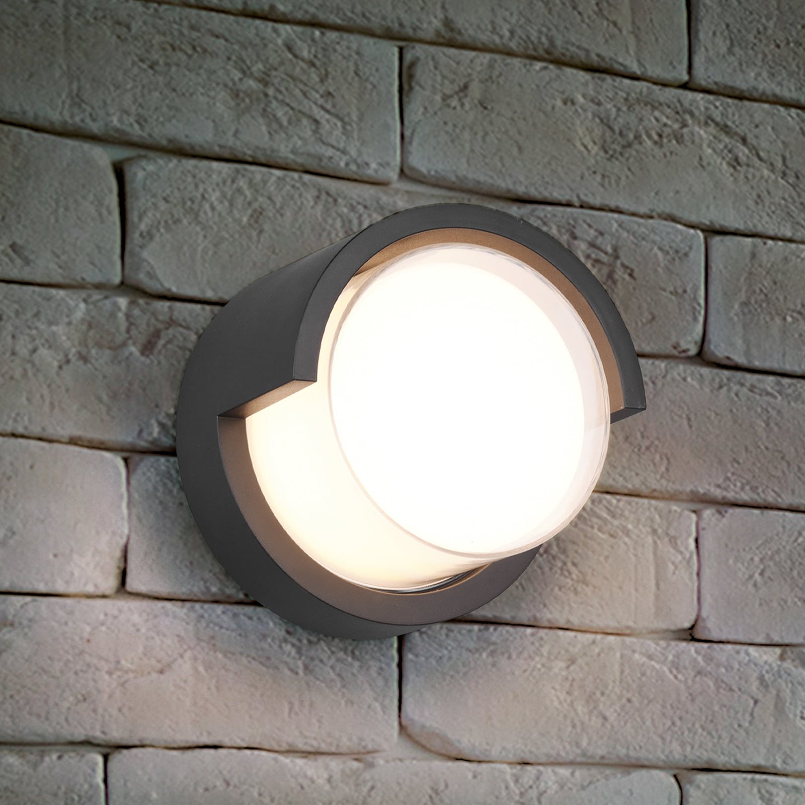 LED utevegglampe Puno rund svart Ø15 cm IP54 forfra