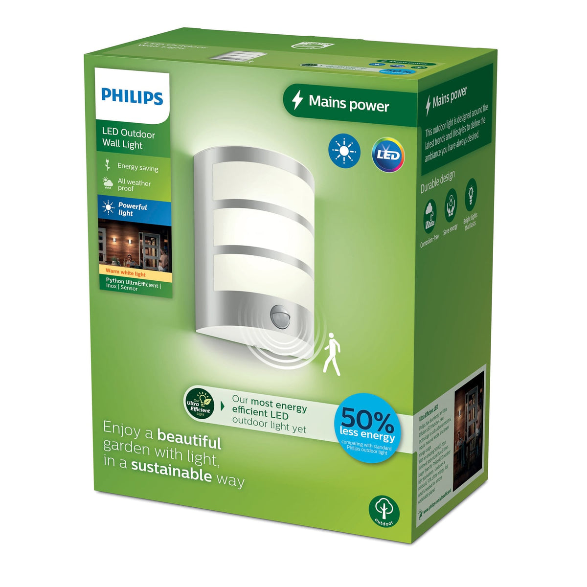 LED utevegglampe Python bakside og tilkobling