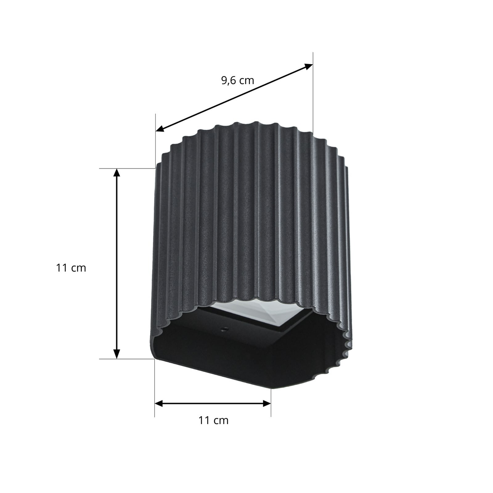 LED utevegglampe Ralino svart aluminium og glass detalj