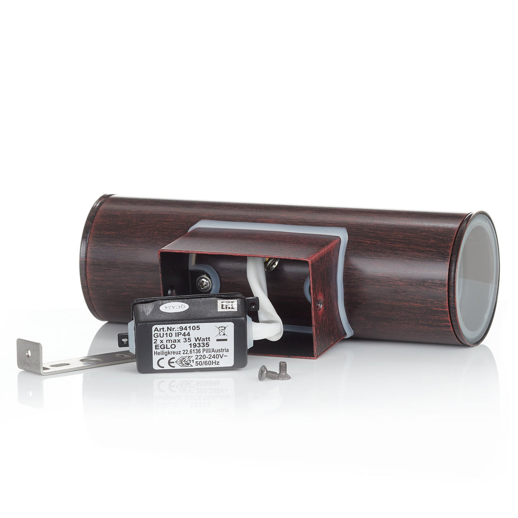 LED utevegglampe Riga 2-lys sylindrisk brun sideprofil