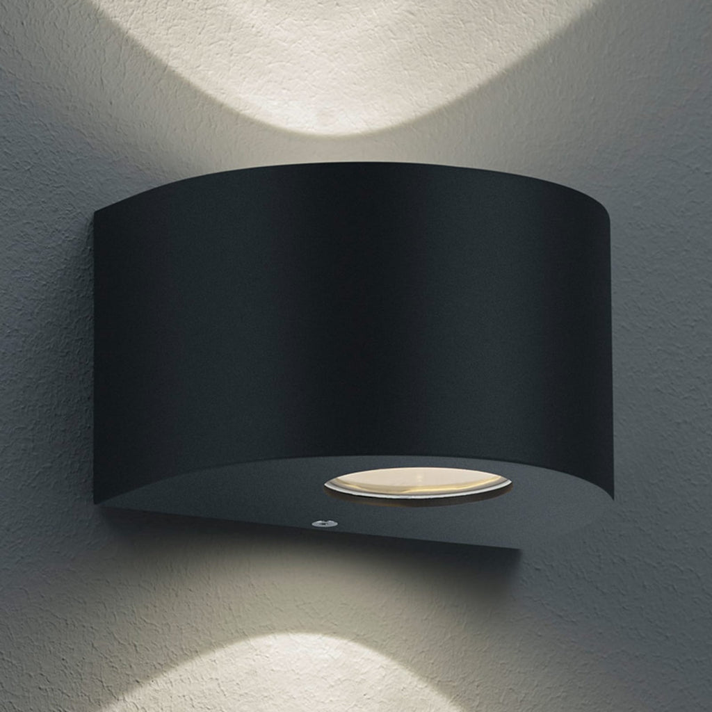 LED utevegglampe Rosario rund svart opp/ned IP44 - Reality forfra