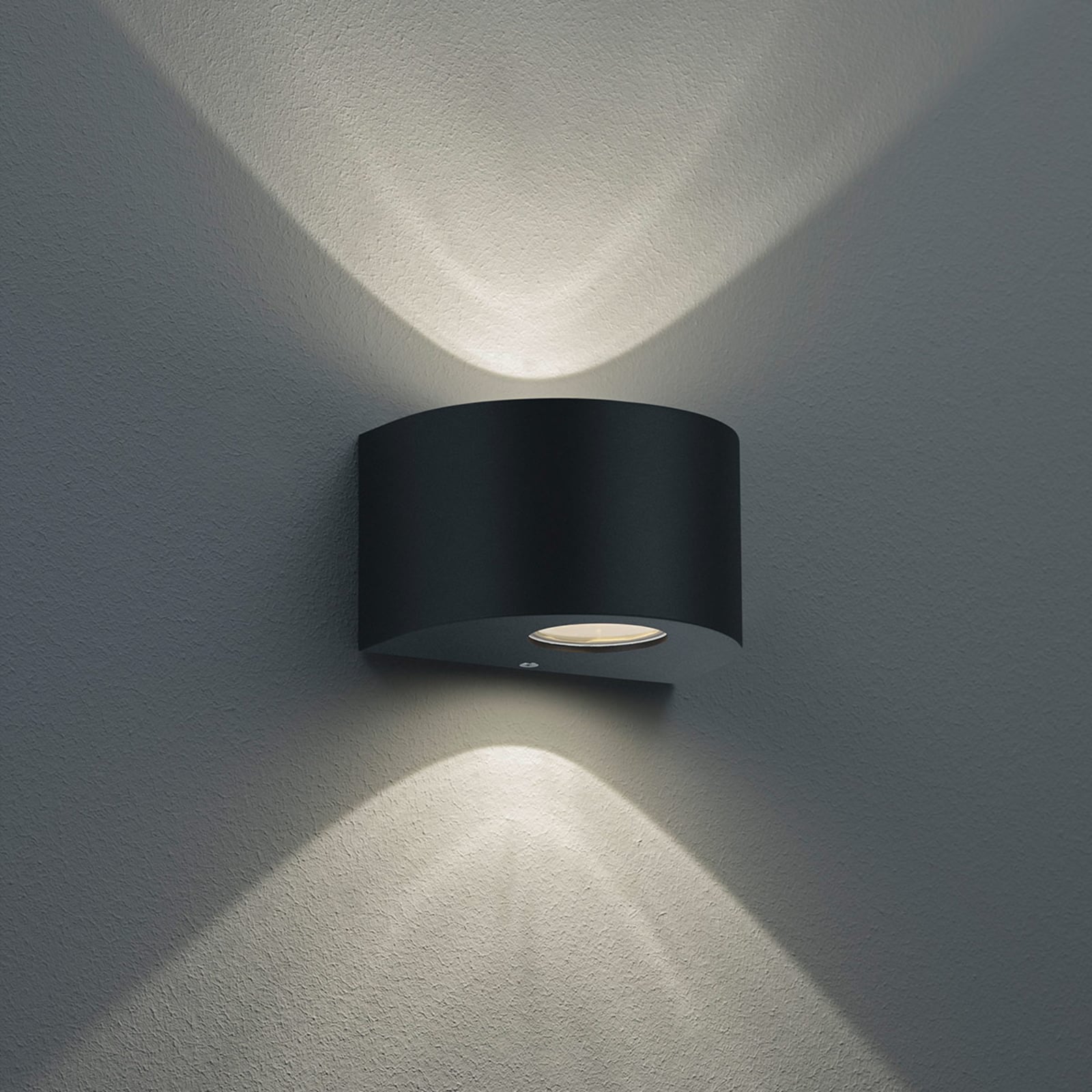 LED utevegglampe Rosario rund svart opp/ned IP44 - Reality montert utendørs