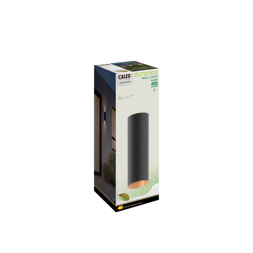 LED utevegglampe Round opp og ned svart H23 cm IP54 - Calex montert