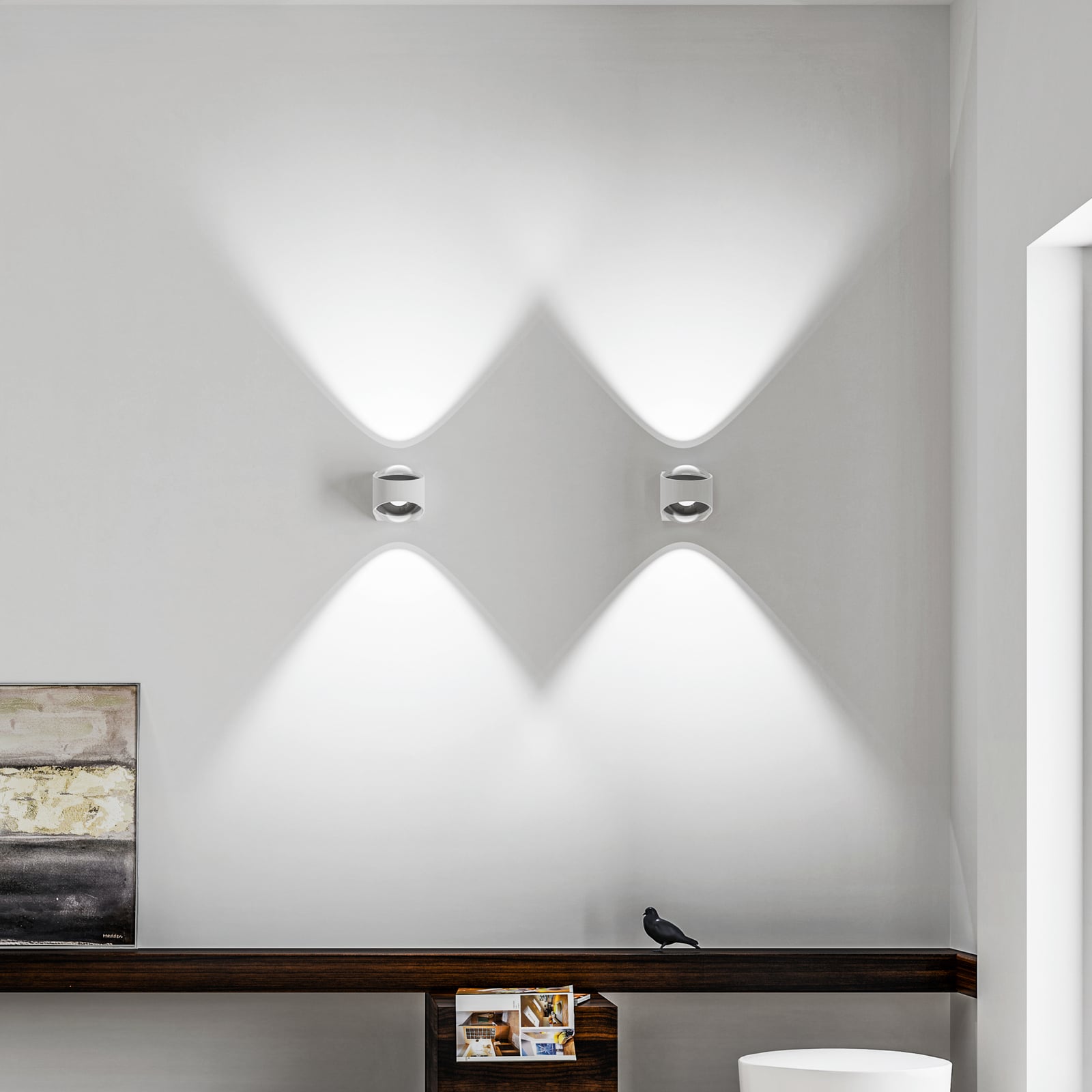 Nærbilde av LED utevegglampe Saga opp/ned hvit IP65 10W glass og aluminium