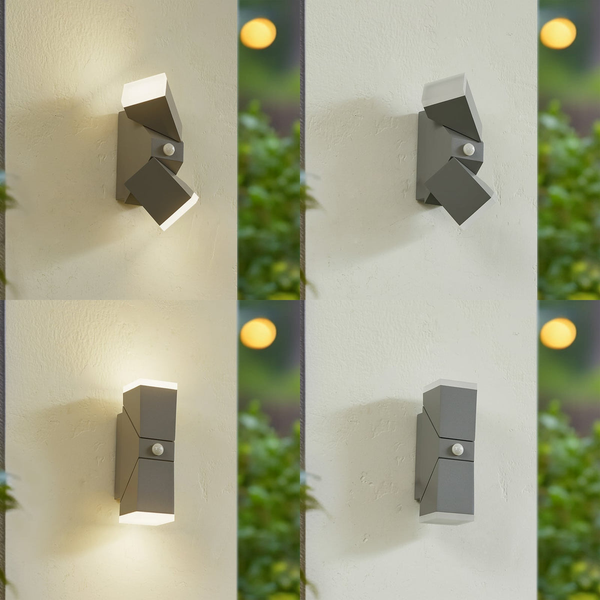 LED utevegglampe Sally 2-lys grå med sensor IP54 detalj av lys