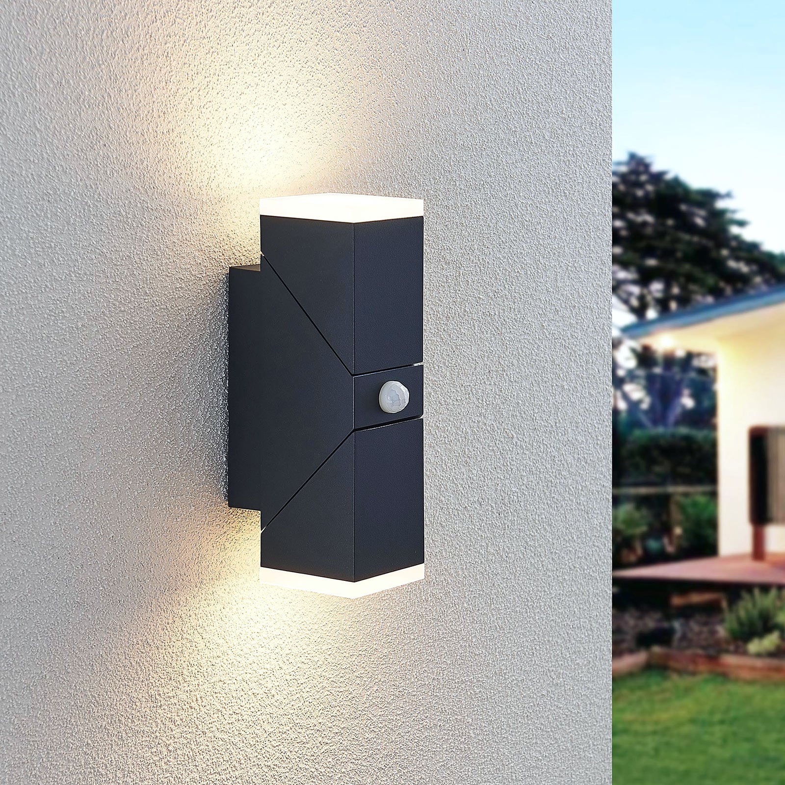 LED utevegglampe Sally antrasitt med bevegelsessensor front