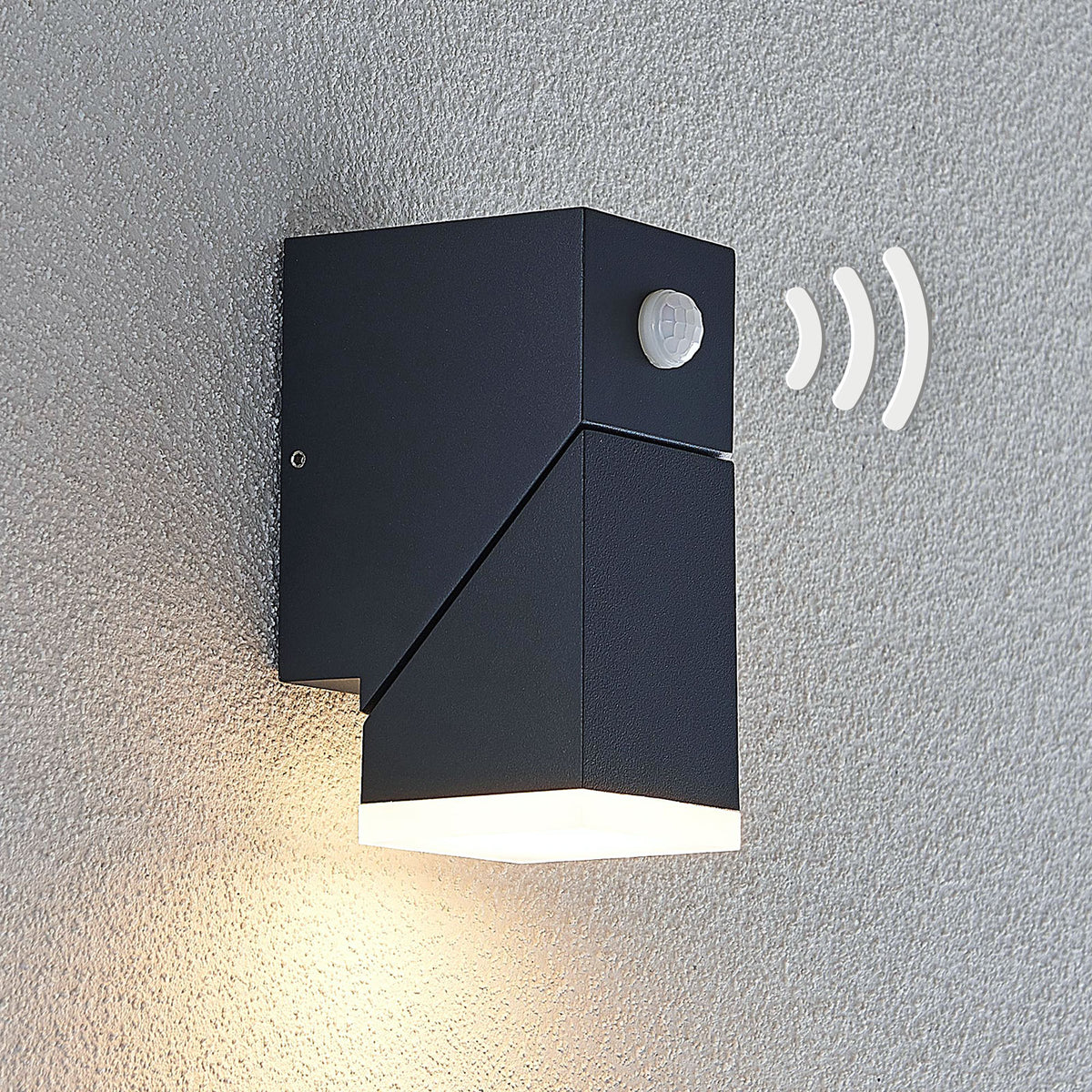 LED utevegglampe Sally med bevegelsessensor antrasitt IP54 montert på vegg