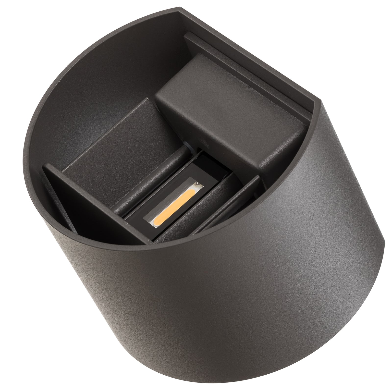 Nærbilde av LED utevegglampe Scotty aluminium og klapper