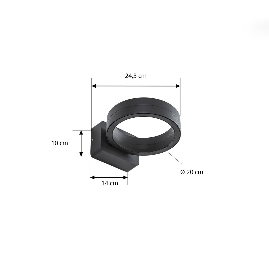 LED utevegglampe Selviro rund antrasitt Ø20 cm IP65 detalj