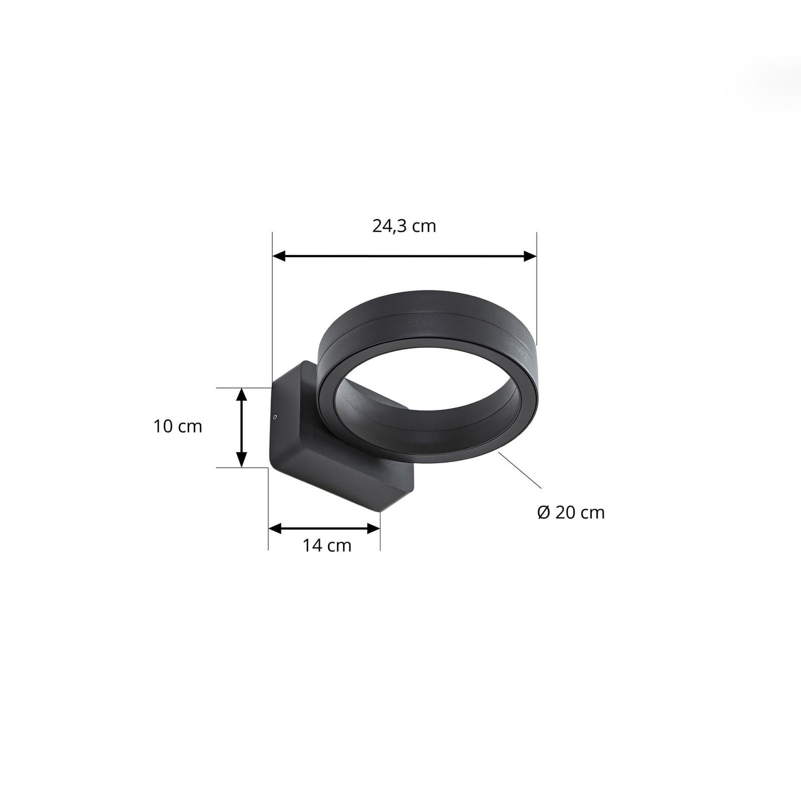 LED utevegglampe Selviro rund antrasitt Ø20 cm IP65 detalj