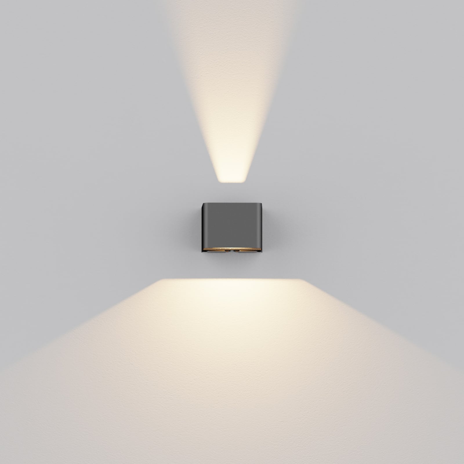 LED utevegglampe Shadow opp/ned dimbar CCT med stikkontakt IP54 lysdetalj