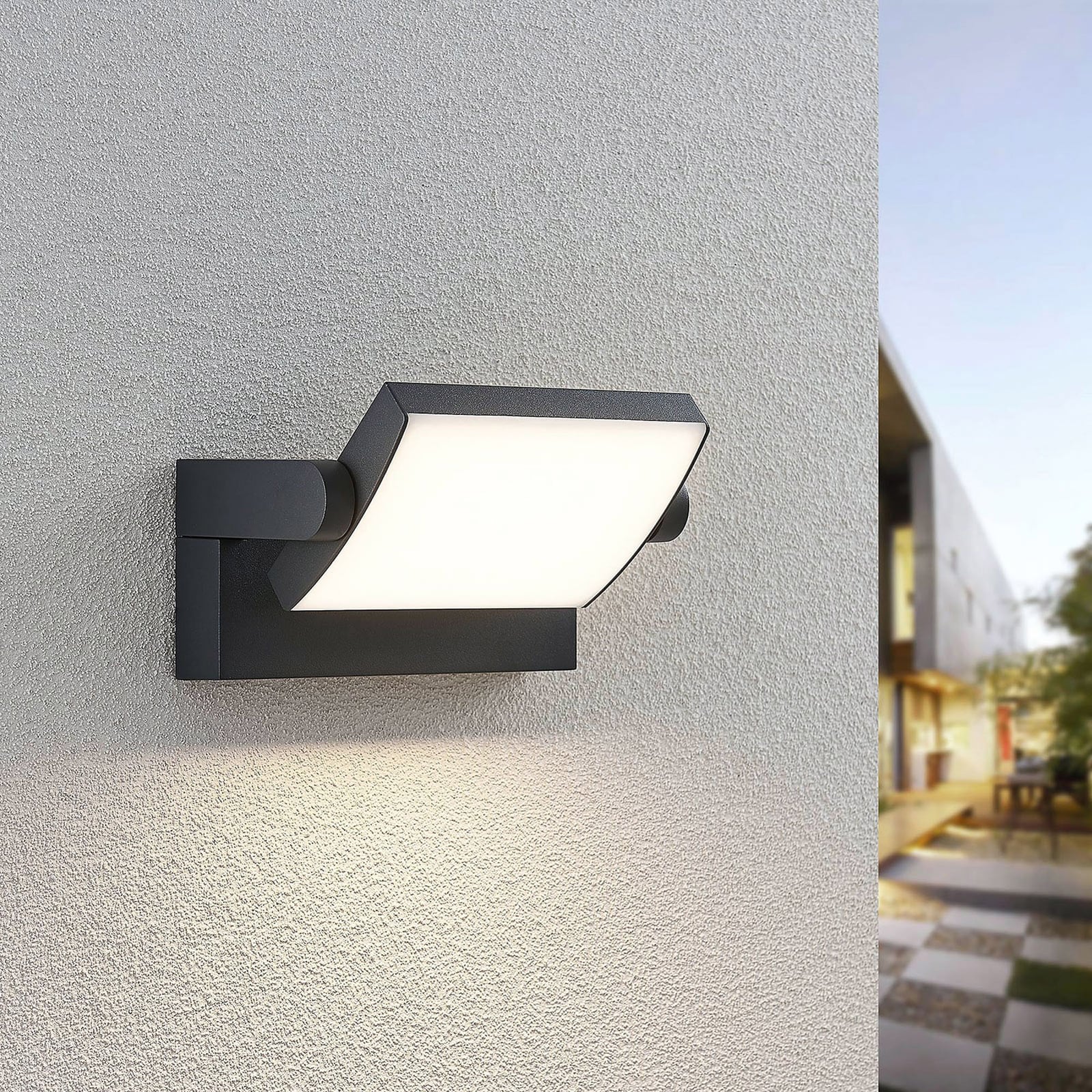LED utevegglampe Sherin 2er-sett bakside med monteringsdetaljer
