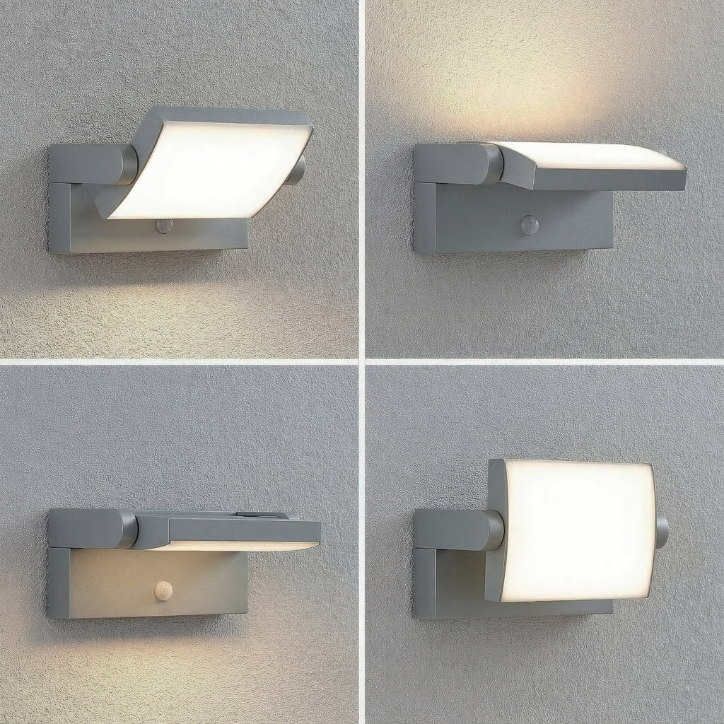 LED utevegglampe Sherin svingbar med bevegelsessensor grå IP54 montert på vegg
