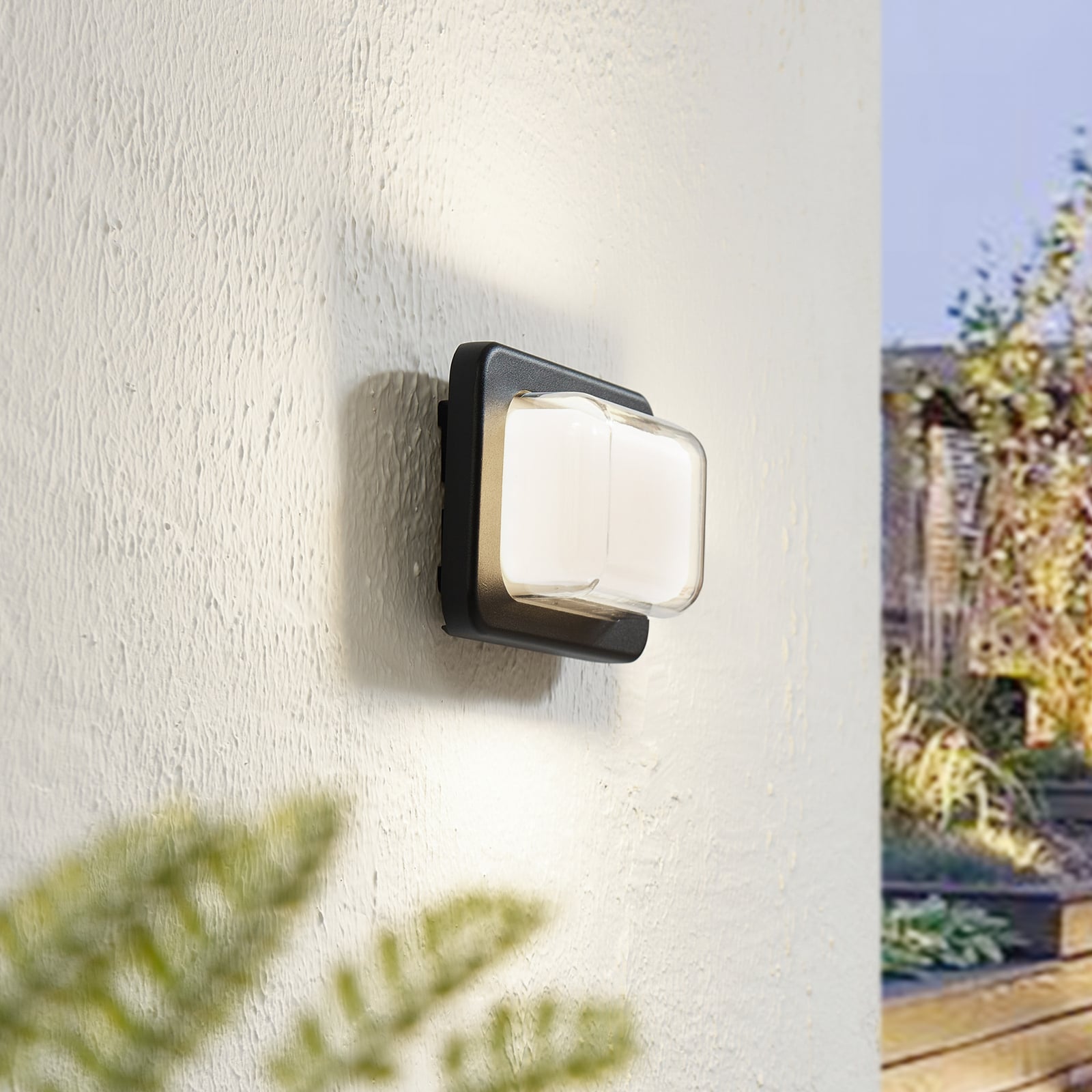 LED utevegglampe Sibara antrasitt kantet 9W IP54 forfra