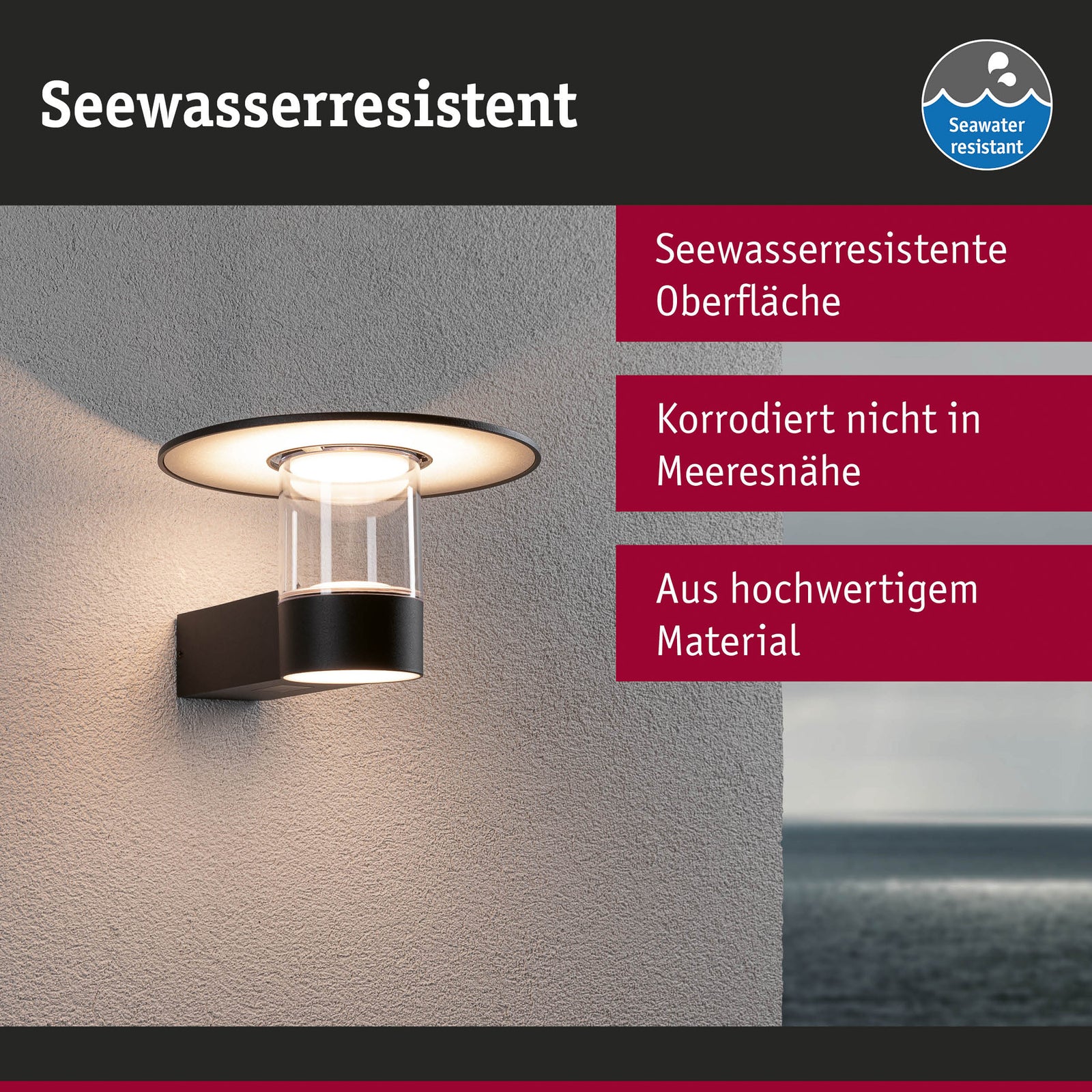 Sideprofil av LED utevegglampe Sienna med IP44 beskyttelse